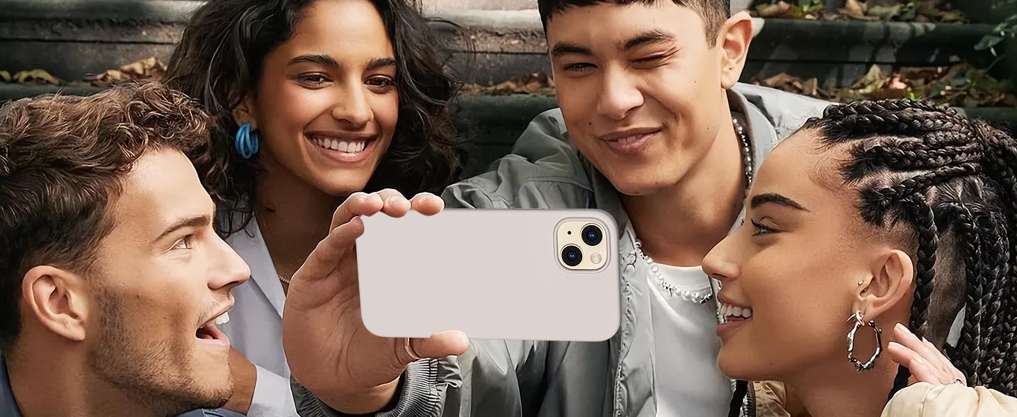 Compatible with iPhone 14 Case, Liquid Silicone Case [with 2X Screen Protectors], Full Body Shockproof Protective Cover Slim Thin Phone Case for iPhone 14 6.1 inch, Stone