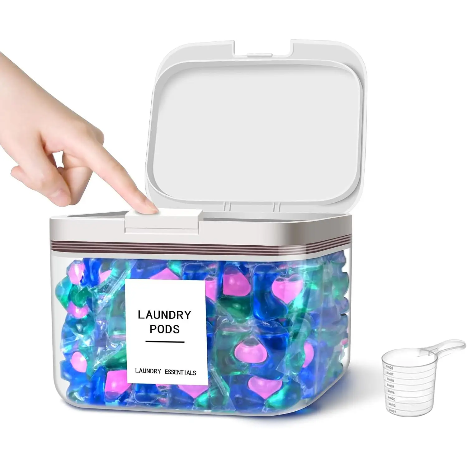 94oz/2.8L Laundry Pods Container for Room Organization, Pod Up Holder With 30 Labels and Scoop, Detergent  Container, Dryer Sheet Holder, 150 Pods