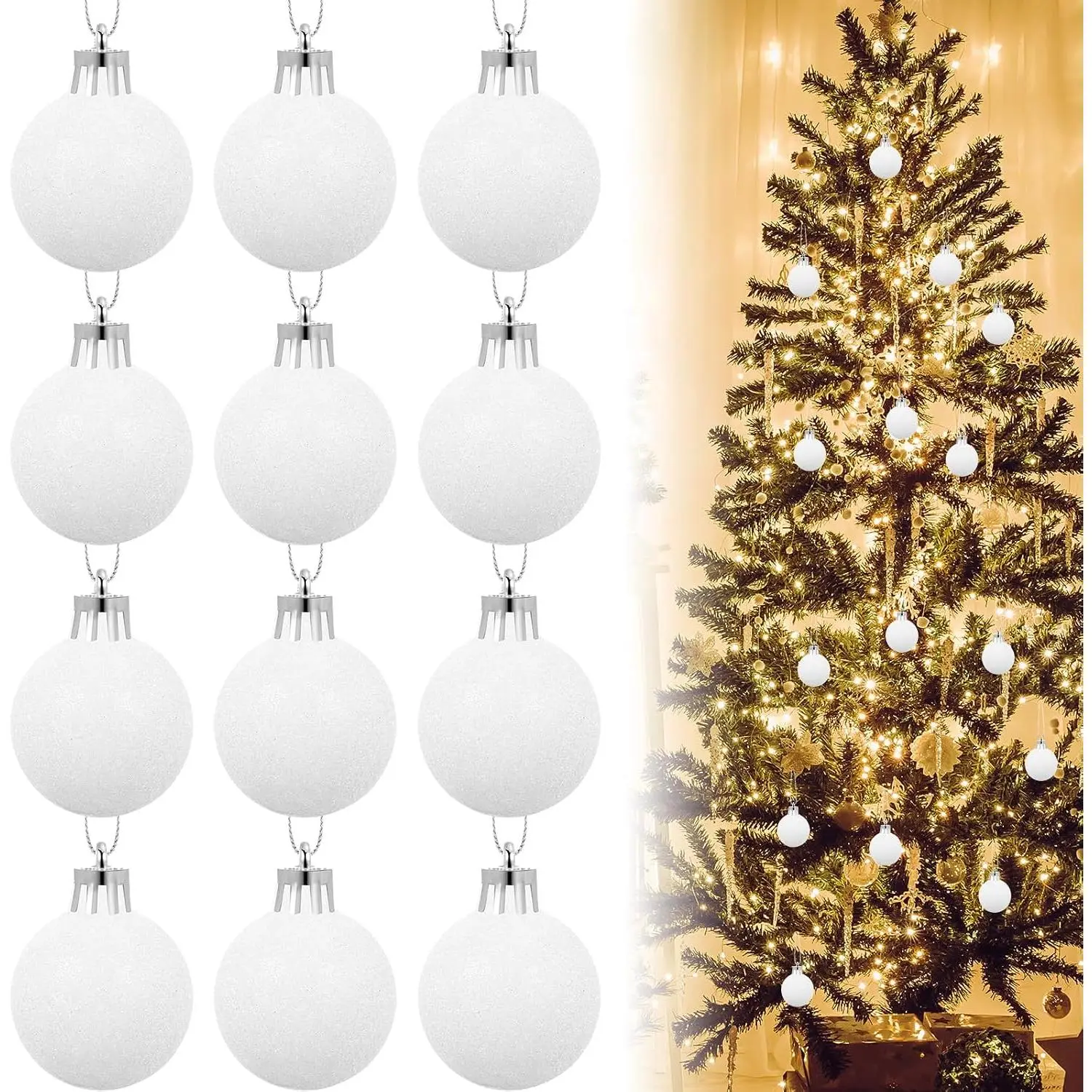 12 count White Christmas Balls - 1.96 Inch  Decorations for Xmas Tree & Festival Decor