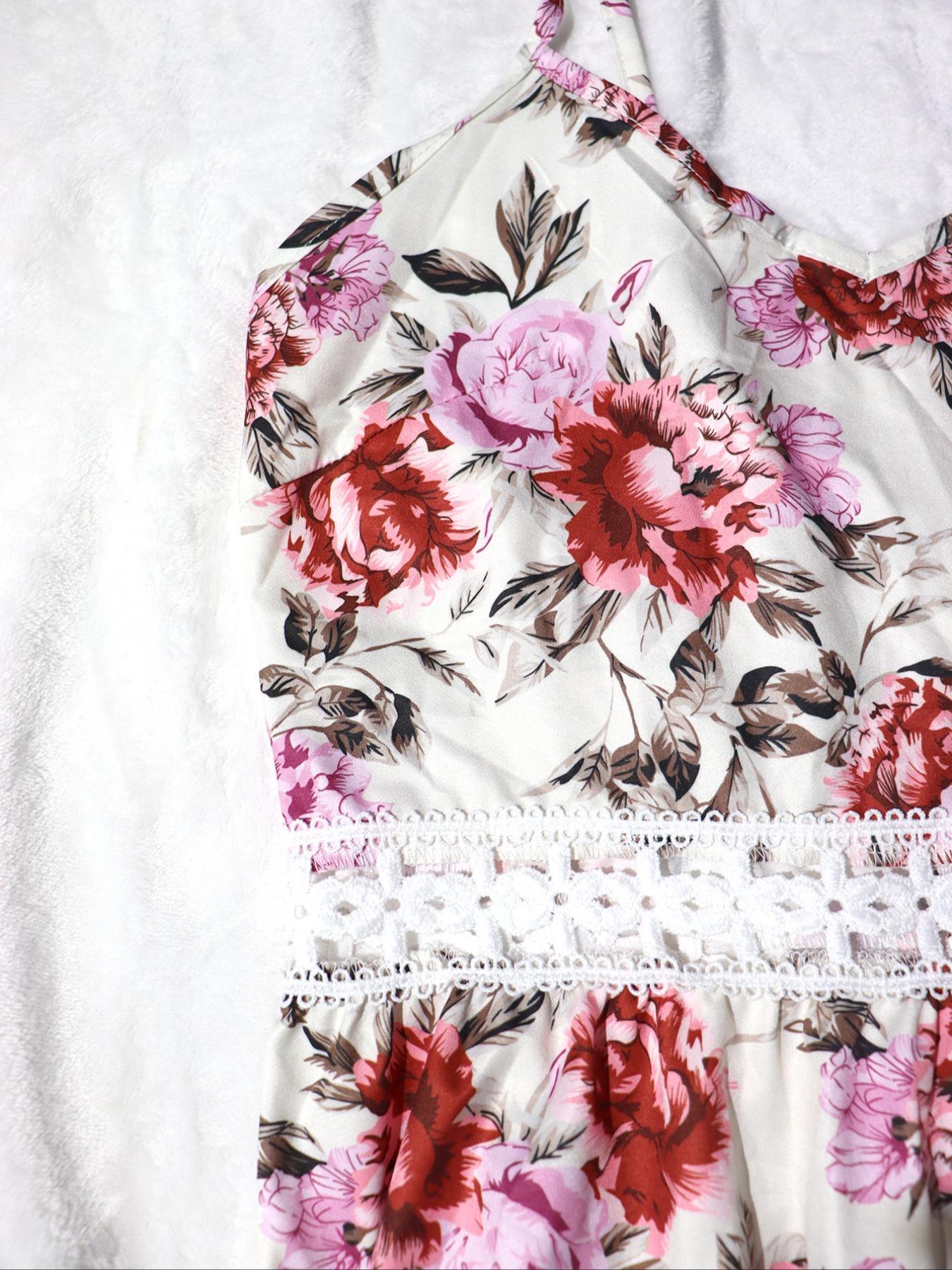 Women's Floral Print Cami Spaghetti Strap Dress, Elegant Boho Sleeveless Dress for Beach Holiday Vacation, Ladies Summer Clothes