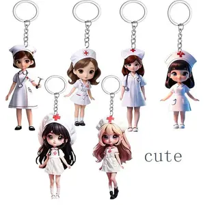 6pcs/Set Cute Nurse Keychain Pendant Acrylic Backpack Decoration Bedroom Thanks To Doctor's Gift Medical Student Daily Outfit