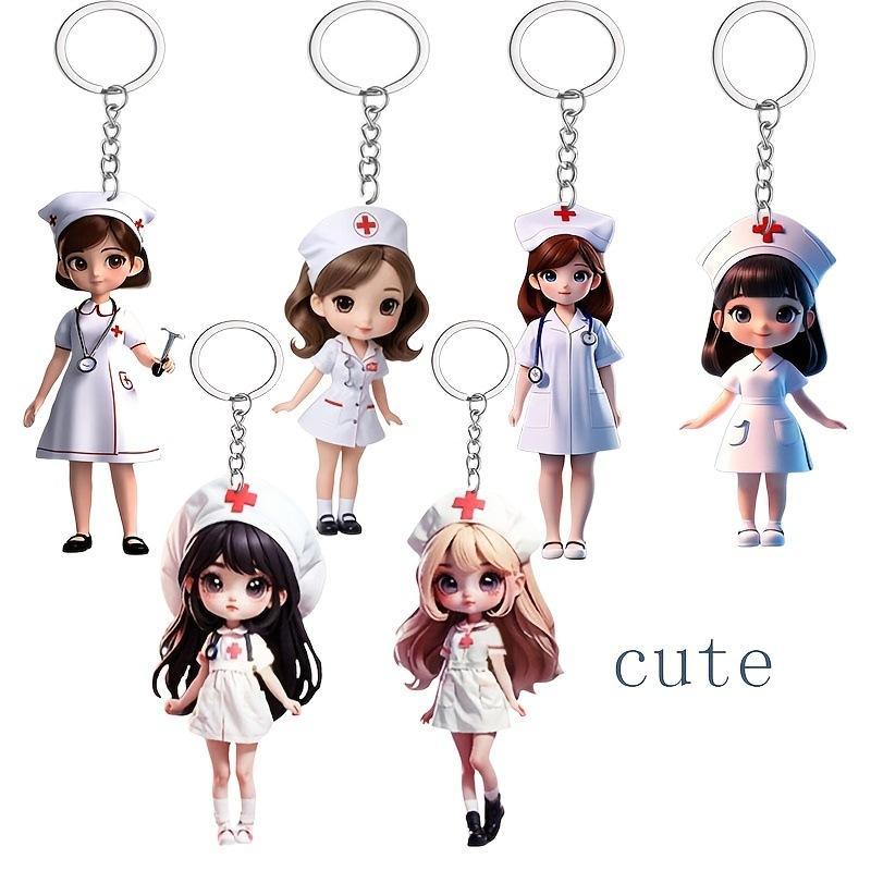 6pcs/Set Cute Nurse Keychain Pendant Acrylic Backpack Decoration Bedroom Thanks To Doctor's Gift Medical Student Daily Outfit