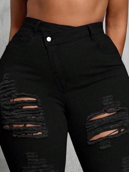 Women's Plus Size Stretchy Denim Jeans, High Waist Ripped Design, Fashionable Casual Wear, All Seasons Comfort Fit Women's Plus Size Stretchy Denim Jeans, High Waist Ripped Design, Fashionable Casual Wear, All Seasons Comfort Fit