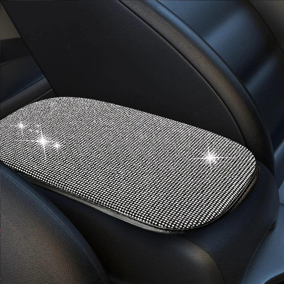 11.9''*8.4'' Bling Car Center Console Cover, Crystal Diamond Arm Rest Cover for Car, Soft Elbow Pillow Automotive Armrest Seat Box Cover, Arm Rest Protective Cushion Pad for Women Men (White)