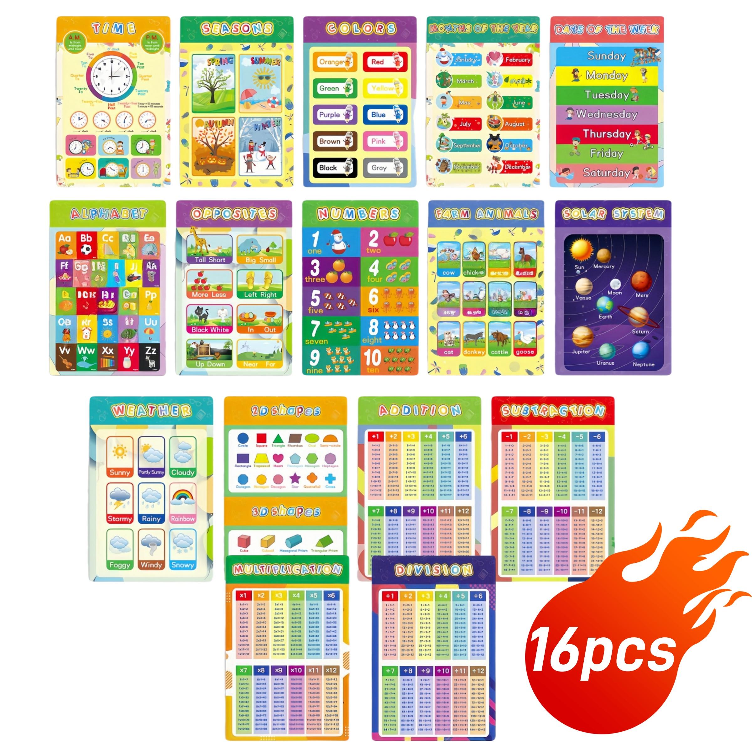 Pre-K Education Posters Set, 16 Pieces, Learn Abcs & Numbers, Engaging Classroom Decor, Perfect Back-To-School Classroom Setup, Classroom Supplies Charts