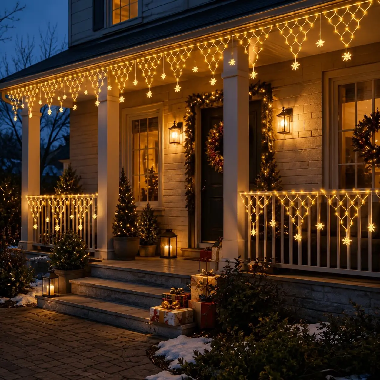600cm LED Triangle Network Snowflake Pendant Lights with USB Power for Outdoor Decorations, 8 Flashing Modes, Suitable for Eaves Fences Balconies Gardens Street and Christmas Holiday Decor