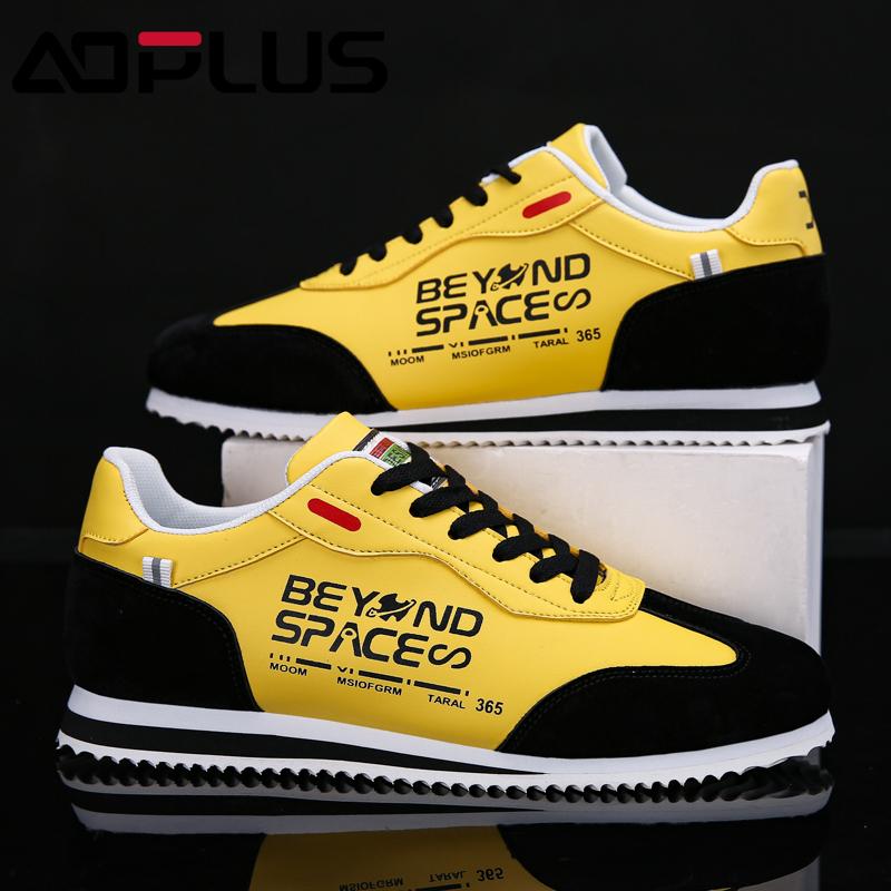 AOPLUS Men's Color Block Sneakers – Bold Yellow & Black Casual Shoes with Unique Graphic Design