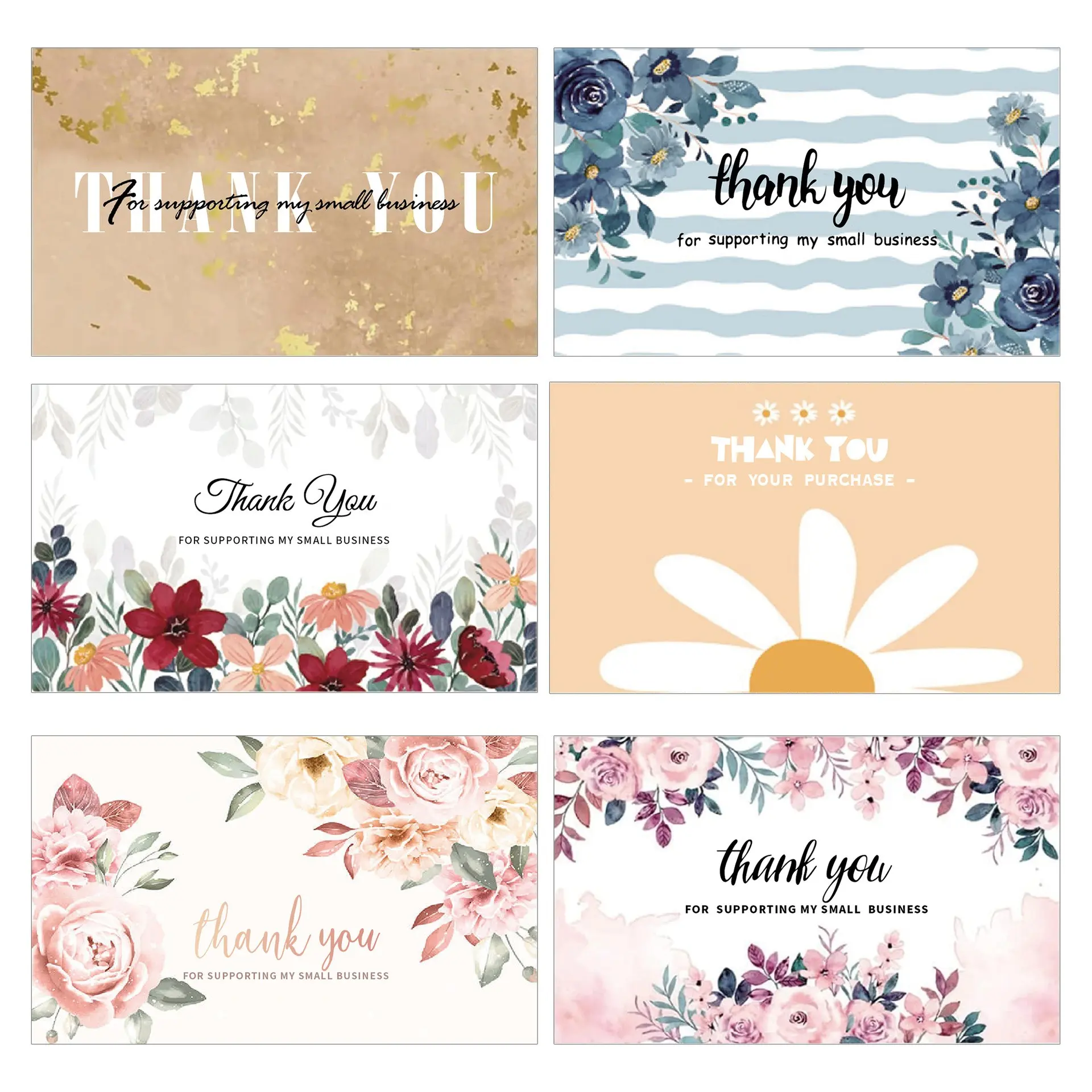100 flower thank-you English cards, Bulk Thank You Cards, gift box packaging decoration, name card, invitation letter, greeting card, thank-you card, order thank-you card, personalized dessert, cake shop and eyelash salon special information card