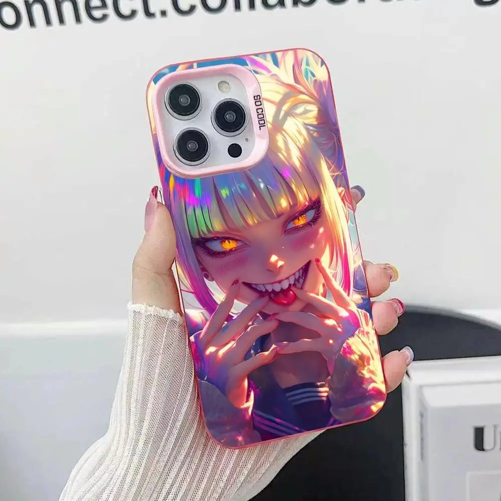 MHA Himiko Toga Phone Case for iPhone 17 16 15 14 13 12 11 X XR XS Air Pro Max Plus Pink Colorful Silver Cover