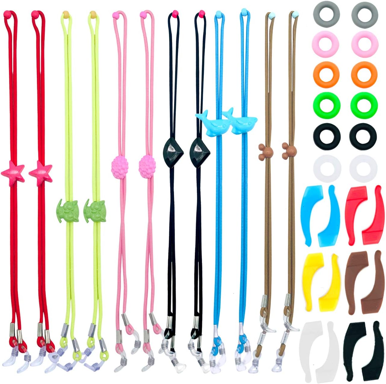 12 Pieces Kids Eye Glasses Strap,with 12 Pair Silicone Ear Grip Holder,Adjustable Anti-slip Eyeglass Retainer Hooks for Sports Sunglasses Boys Girls