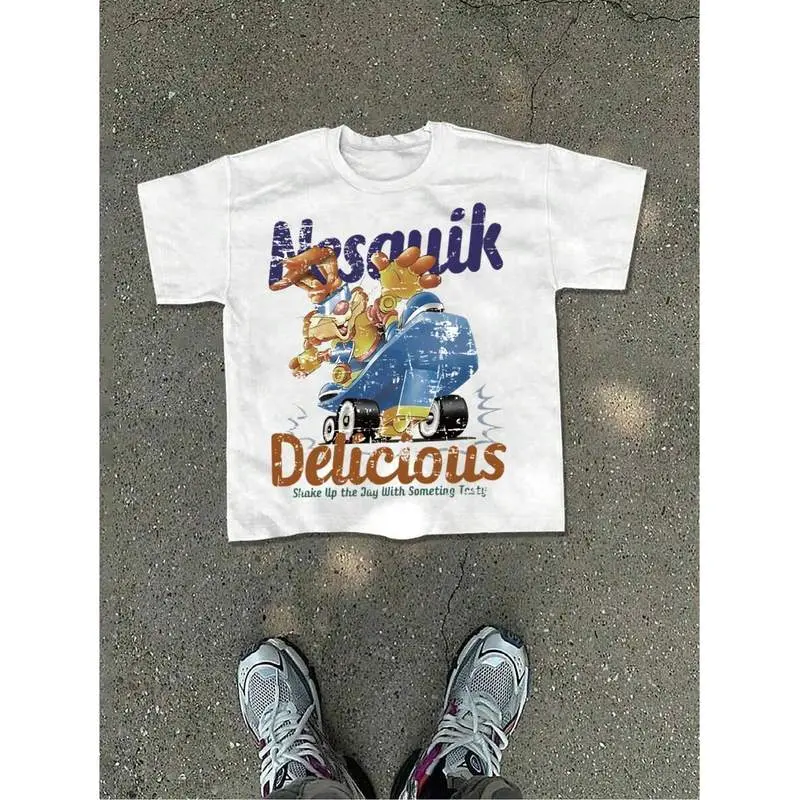 Casual Women's T-Shirts Nesquik Bun Graphic Casual Soft Short Sleeve Pure Cotton 220gsm T-Thirt