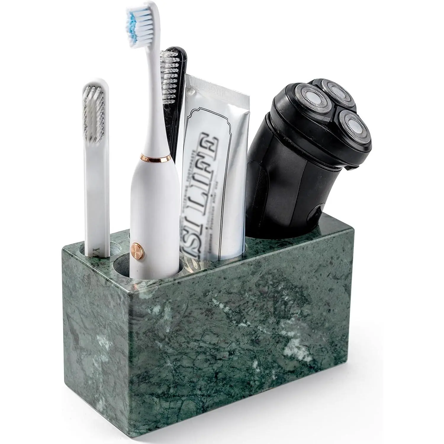 Holder for Bathrooms, 6 Slots Open-Bottom Marble  Organizer, Makeup Brush Stand  Storage Collection for Bathroom Countertop  Organization - Indian Green