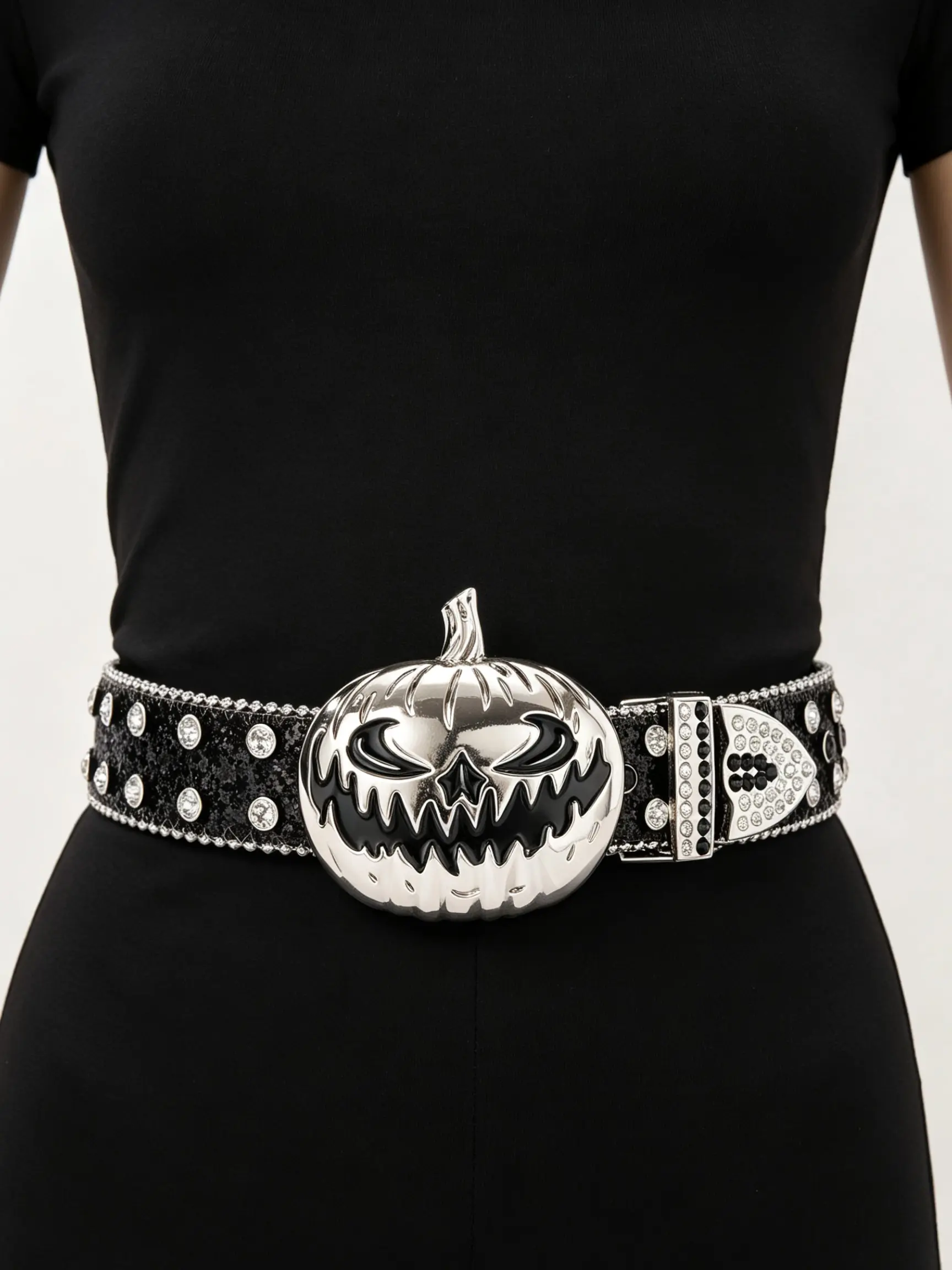 Punk Pumpkin Head Belt with Rhinestones, Unisex PU Leather Belt, Halloween Accessory, Festival Gift, Street Style, Universal Fit