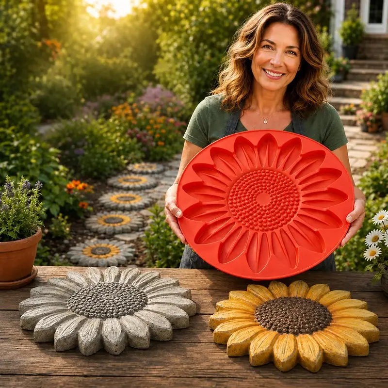 Outdoor garden ornament,Pathway Stone Mold, Garden Stepping Stone Mold, DIY Garden Decor, Reusable Silicone Mould for Patio Yard Backyard Landscaping#GardenSteppingStoneMold #DIYGardenDecor#ReusableConcreteMold