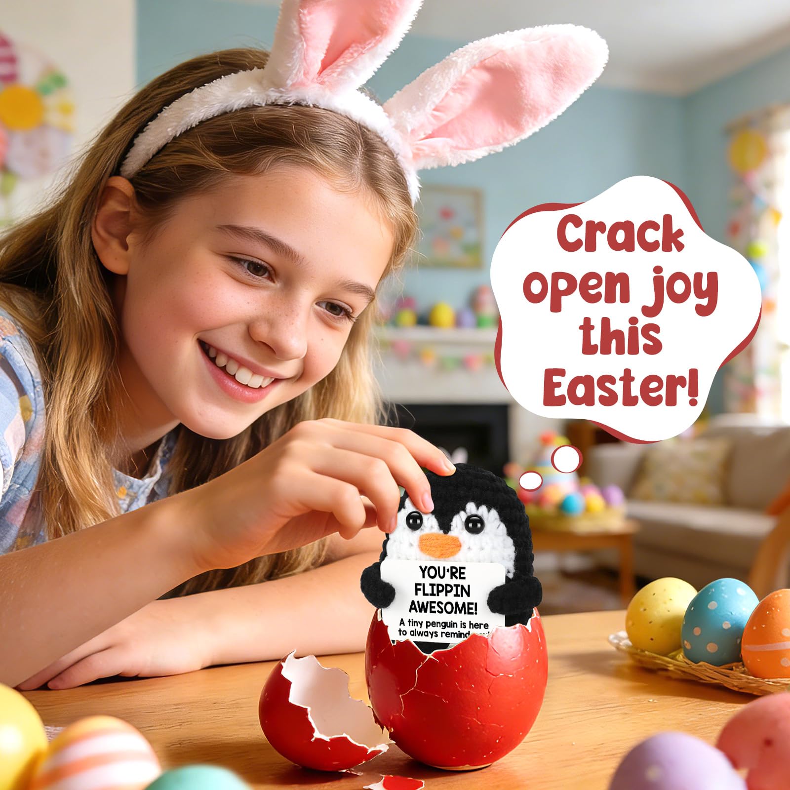 Handcrafted Soft Knit Penguin Stuffed Toy, Squishy Stress Reliever Desk Decor, Cute Bag Accessory Keychain Ornament, Unique Handmade Gift for Birthday Christmas Graduation Mother’s Day Teacher’s Day Party Favors, Small Kawaii Plush for Home Office Nursery