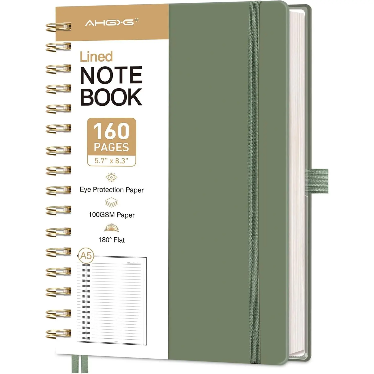 Spiral Journal Notebook, 160 Lined Pages, A5 Size (5.7'' x 8.3'') | for Men & Women, Journaling, Writing, Work & Office, Hardcover, 100 GSM Thick Paper (Light Green)