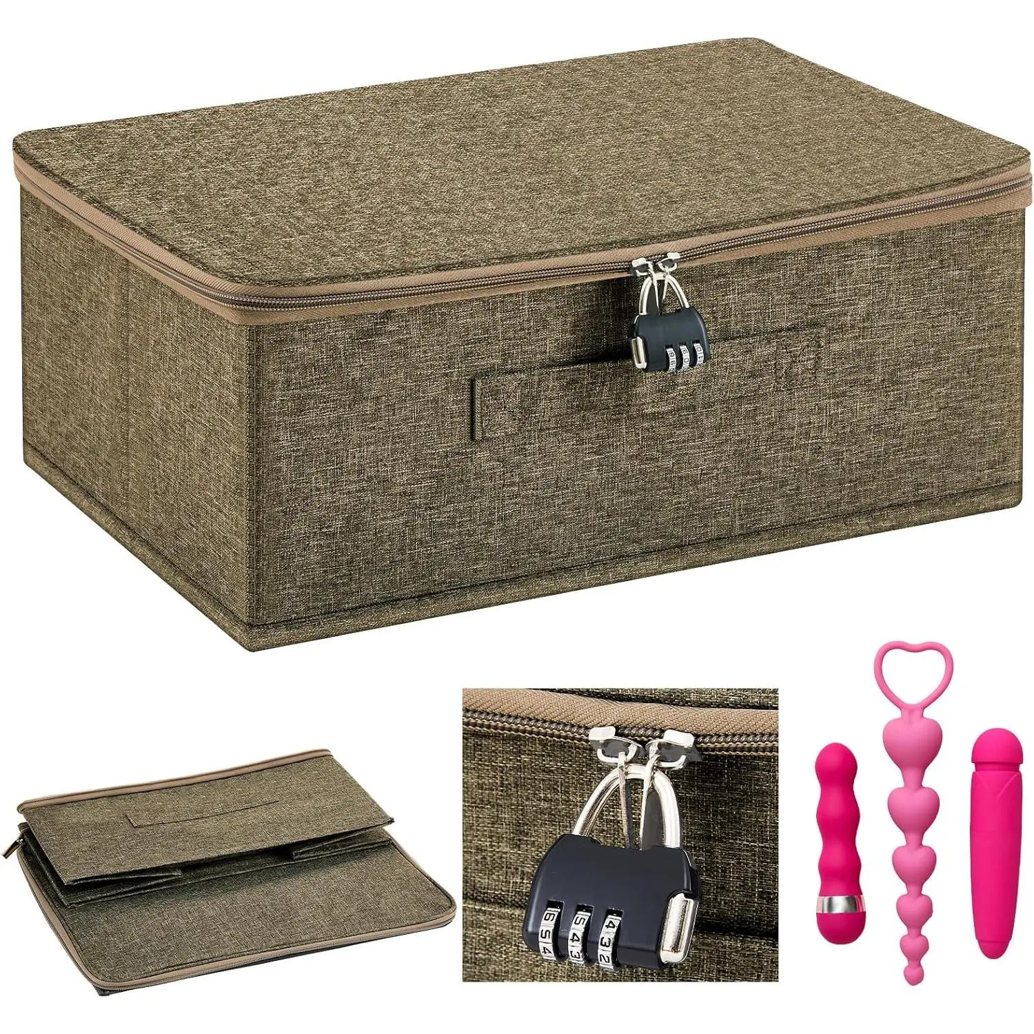 Discreet Lockable  Bag,Coffee,15 X 10 X 6.3 In | Discreet Case with Combo Lock for , Zipper Organizer Bin, Foldable Design for Bedroom Closet, Fits Adult Items