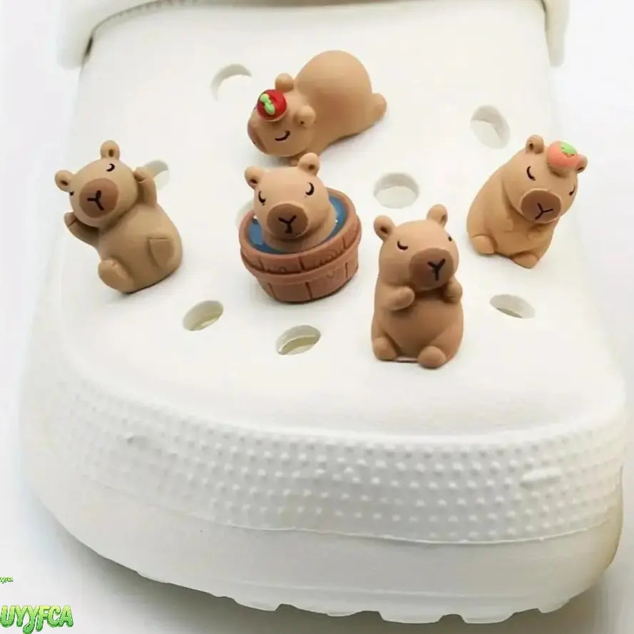 Cartoonish PVC Plastic Capybara Shoe Charms - Cute Mini Animal Charm Attachables for Clogs, Sandals, Teens’ Summer Casual Wear, Multi-Pose Bathing Fruit Decor, Lightweight Detachable Clog Accessories, Attachable Pins