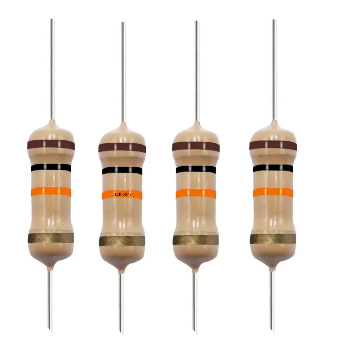 10K Ohm Carbon Film Single Fixed Resistor 1/2 W (0.5 Watts) 5% Tolerance, (10K R, 10K ohm, 10K Ω) Resistor (10 Pack)