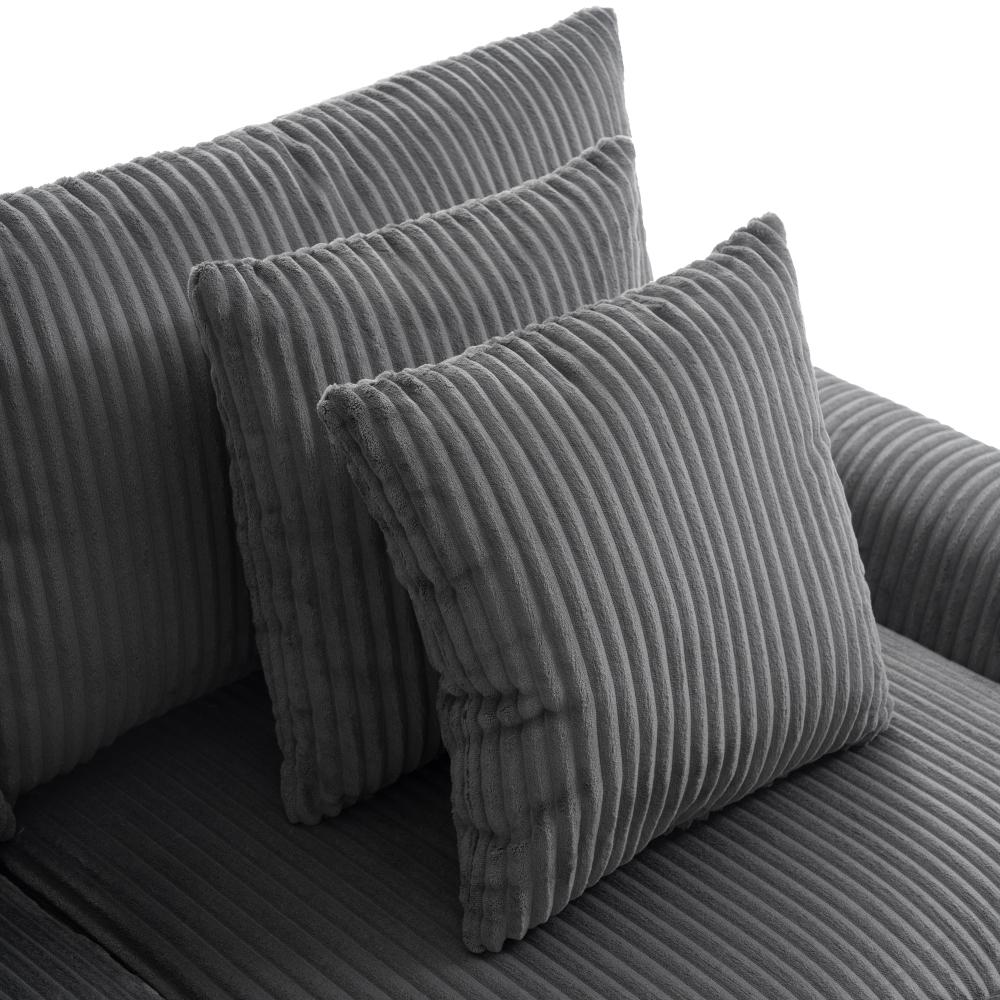 112'' Corduroy Sectional Sofa with Bluetooth Speakers, L-Shaped Couch with Console, USB Charger, Cup Holders, Storage, Ottoman, Deep and Wide Seat Cloud Sofa for Living Room & Apartment