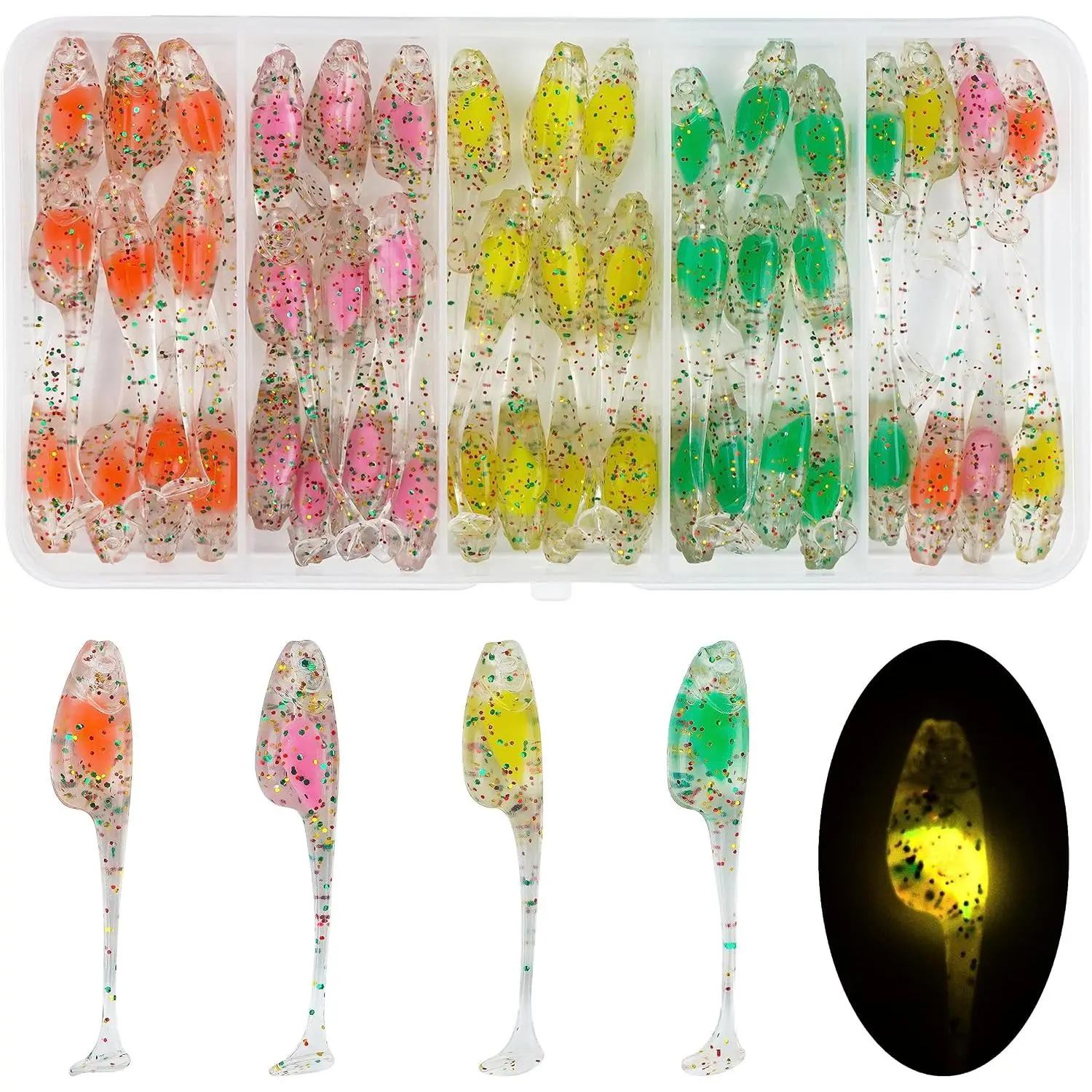 Crappie Lures Jigs Kit, 48/55pcs Crappie Baits Crappie Jig  Hooks Soft Plastic Fishing Lures Split Paddle Tail Swim  for Crappie Fishing Panfish Bluegill Lures