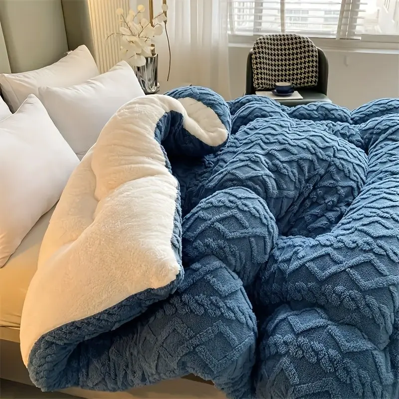 [Winter Warmth Blanket]1pcs High-Quality Thickened Velvet Blanket, Soft100% Superfine Fiber Filling, Light Beige Soft Polyester Fabric, Suitable for Bedrooms And Hotel Rooms, Winter Warmth Blanket, Fluffy Quilt, Soft And Thick Blanket