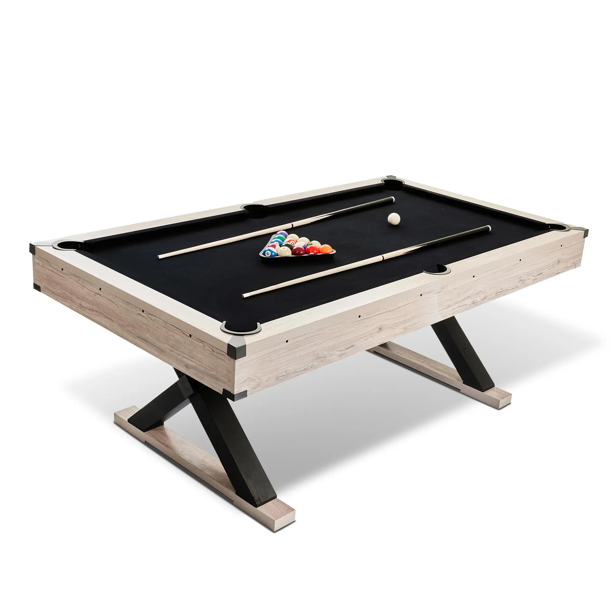 7 FT Pool Table,Billiard Tables, Outdoor Pool Table With 2 Cue Sticks, Billiard Balls, Cleaning Brush, Chalk, for Outdoor/Indoor Game Room & Family Gatherings