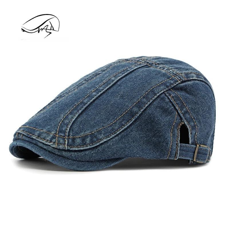 1pc Women's Classis Retro Beret Classis Denim Retro Newsboy Caps for Men,Summer Solid Washed Adjustable Flat Caps Visor Hat