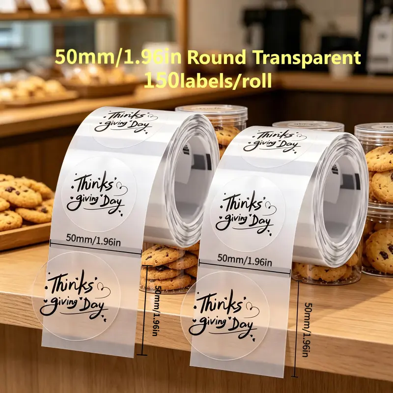 2 rolls / 300 sheets / 50x50mm round clear thermal labels, for Phomemo M110/M221/M200/M120/M220. Perfect for holiday gifts, greeting cards, and decoration.