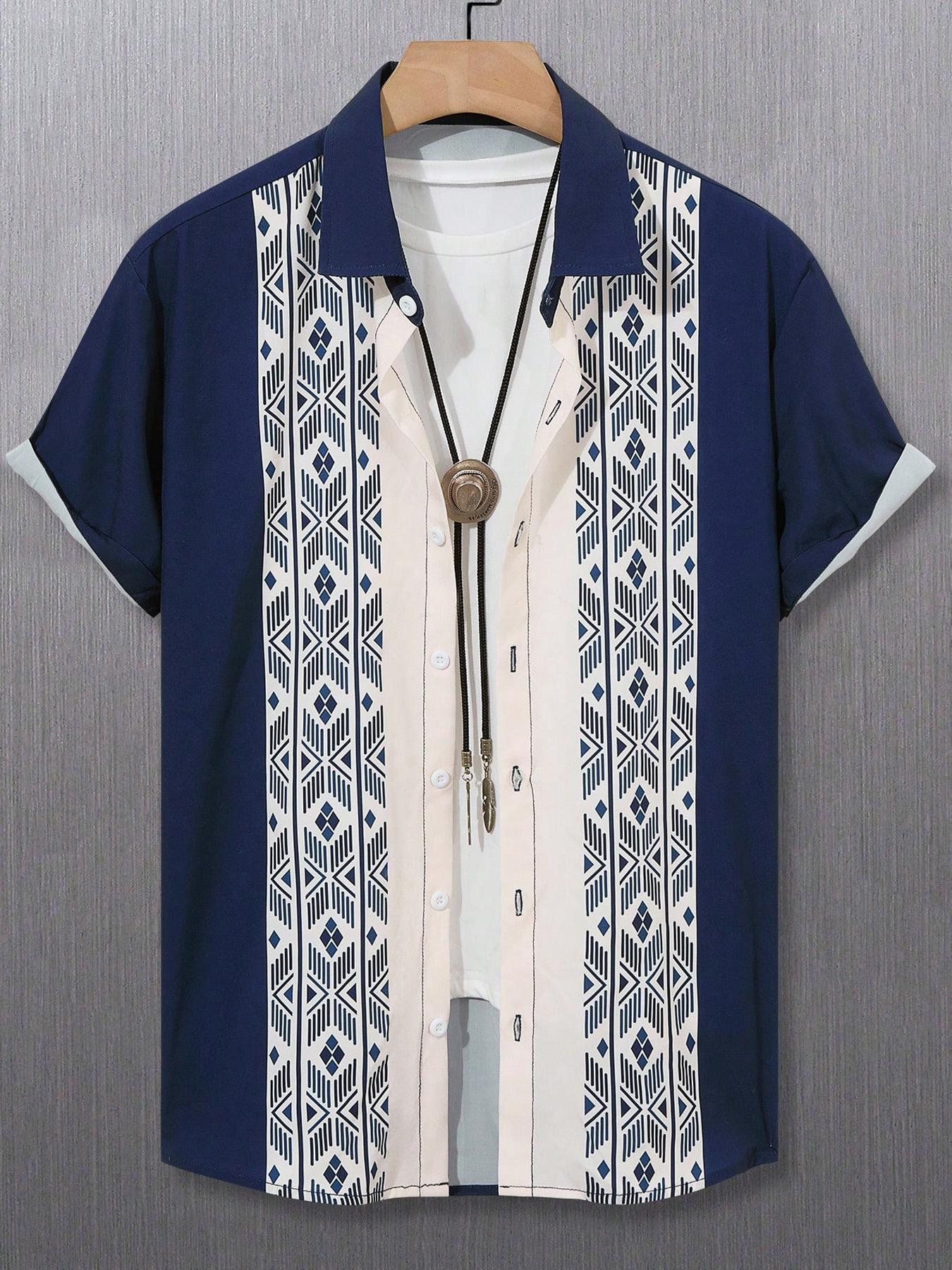 Men's Regular Fit Ditsy Floral Print Short Sleeve Shirt, Casual Button Down, Casual Comfy Top for Summer, Men's Clothes for Beach Vacation, Menswear