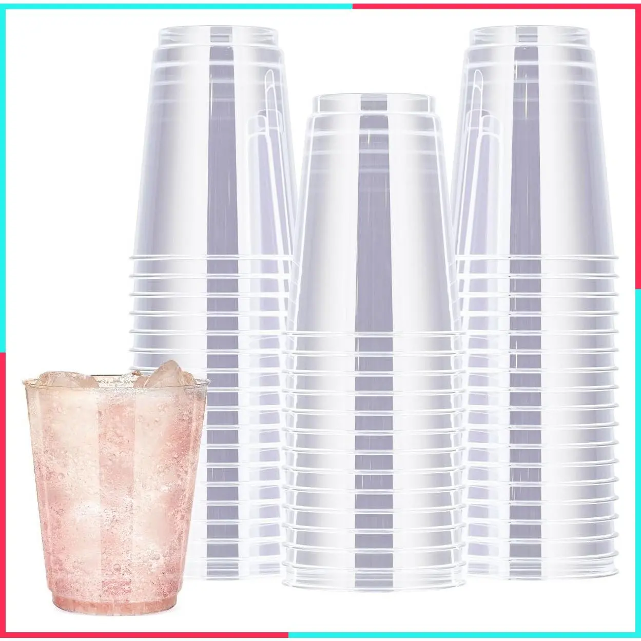 Clear Plastic Cups, 50 Pack Heavy Duty 10 OZ Disposable Cocktail Glasses