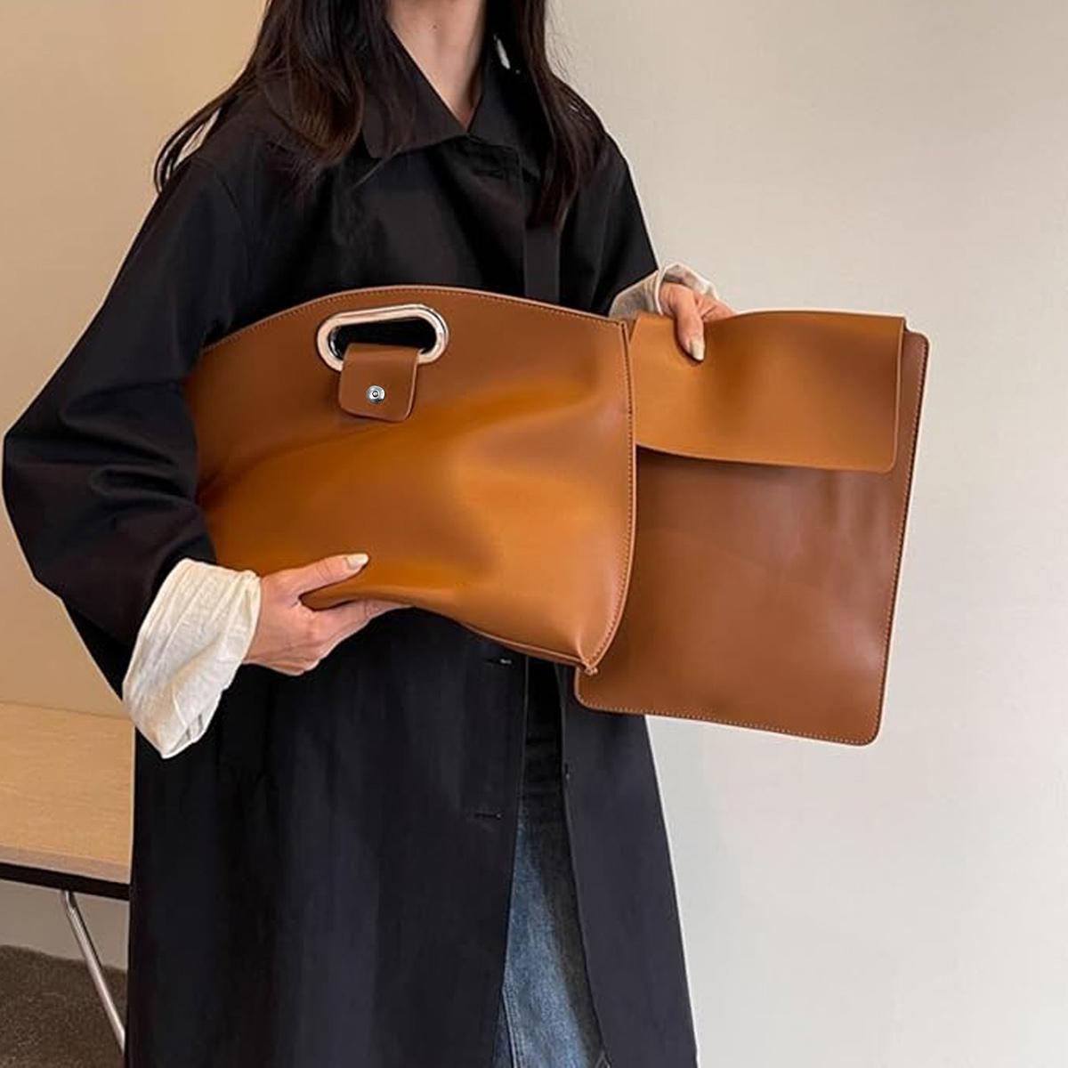 Laptop Bag for Women Waterproof Leather 13.3-15.4In Tote Bag Briefcase for Laptops iPad Cases Durable Daily Use Office Studio Leisure Large Capacity Handbag