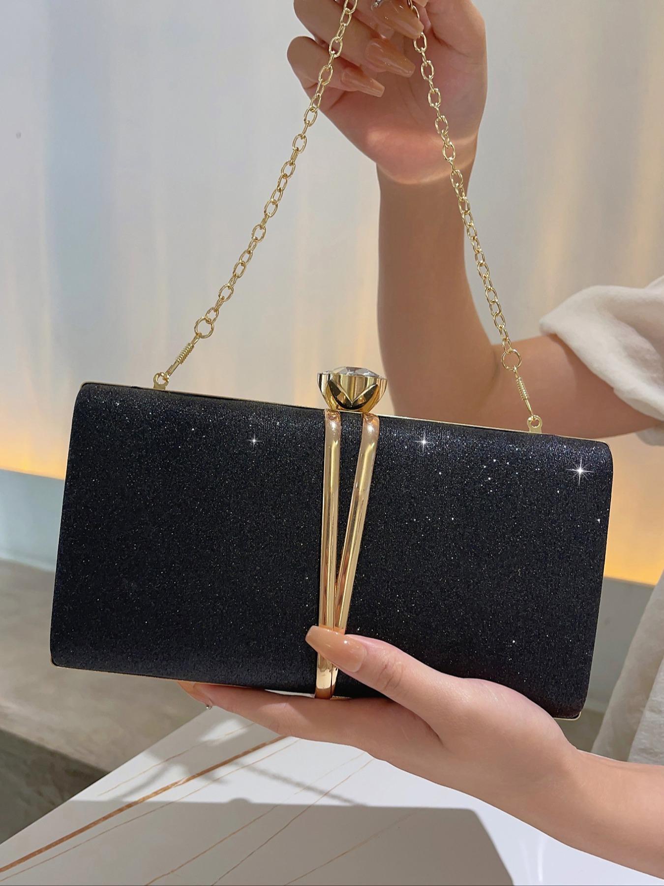 Women's Elegant Glitter Rhinestone Decor Evening Bag, Exquisite  Crossbody Bag with Chain Strap, Trendy Clutch Bag for Party Decor for Women & Girls