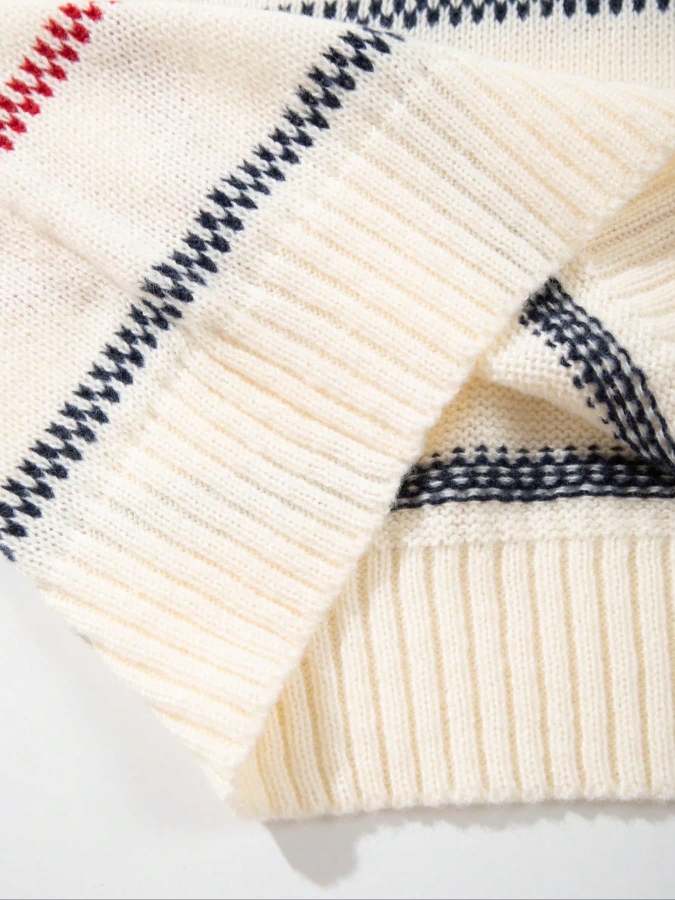 Men's Korean Style Striped Knit Sweater, Casual Round Neck Long Sleeve Pullover, Fall & Winter Fashion, New Arrival, Knitwear