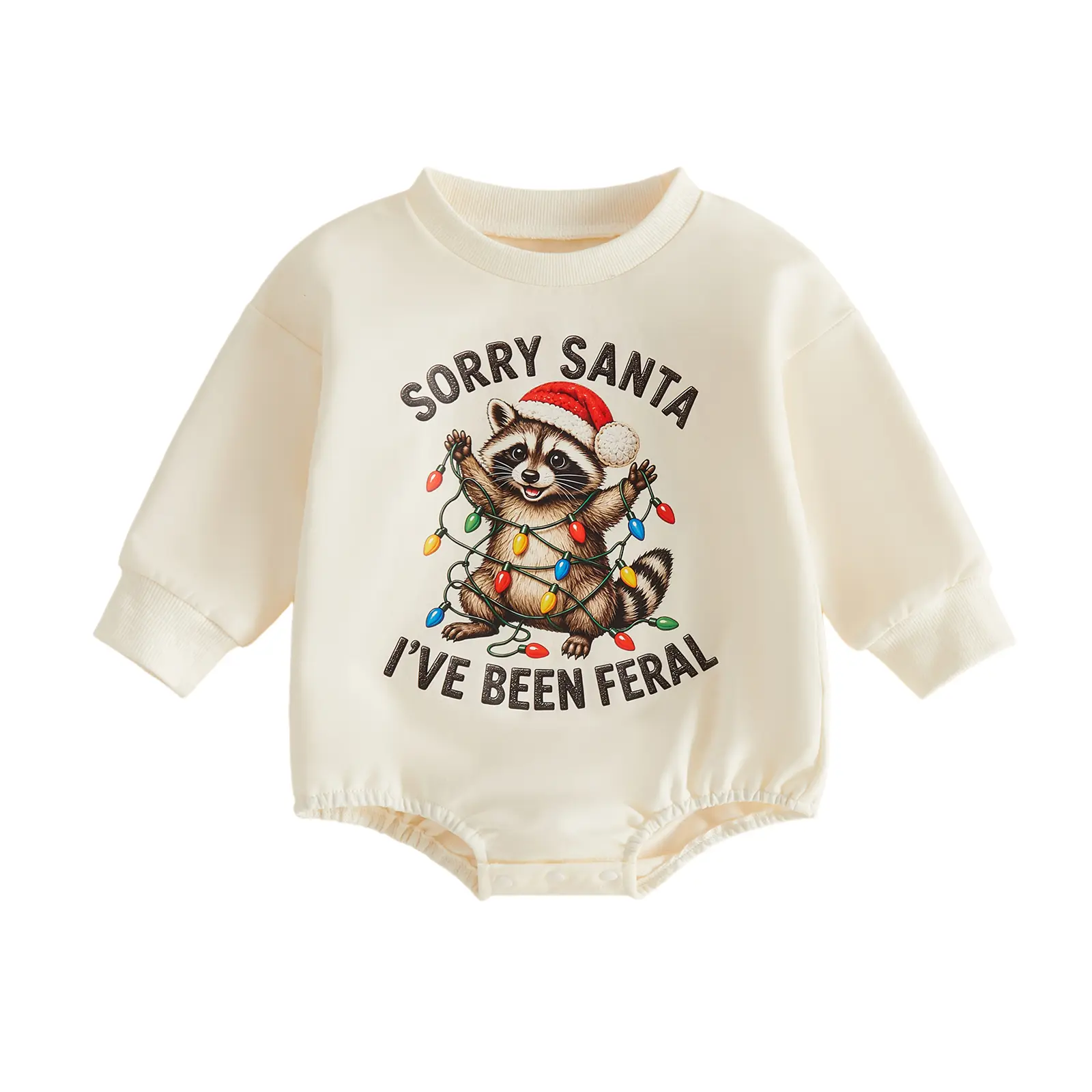 Babamoon Infant Baby Girl Boy Christmas Romper Long Sleeve Raccoon Print Sweatshirt Jumpsuit Onesie Bodysuit 0-18M