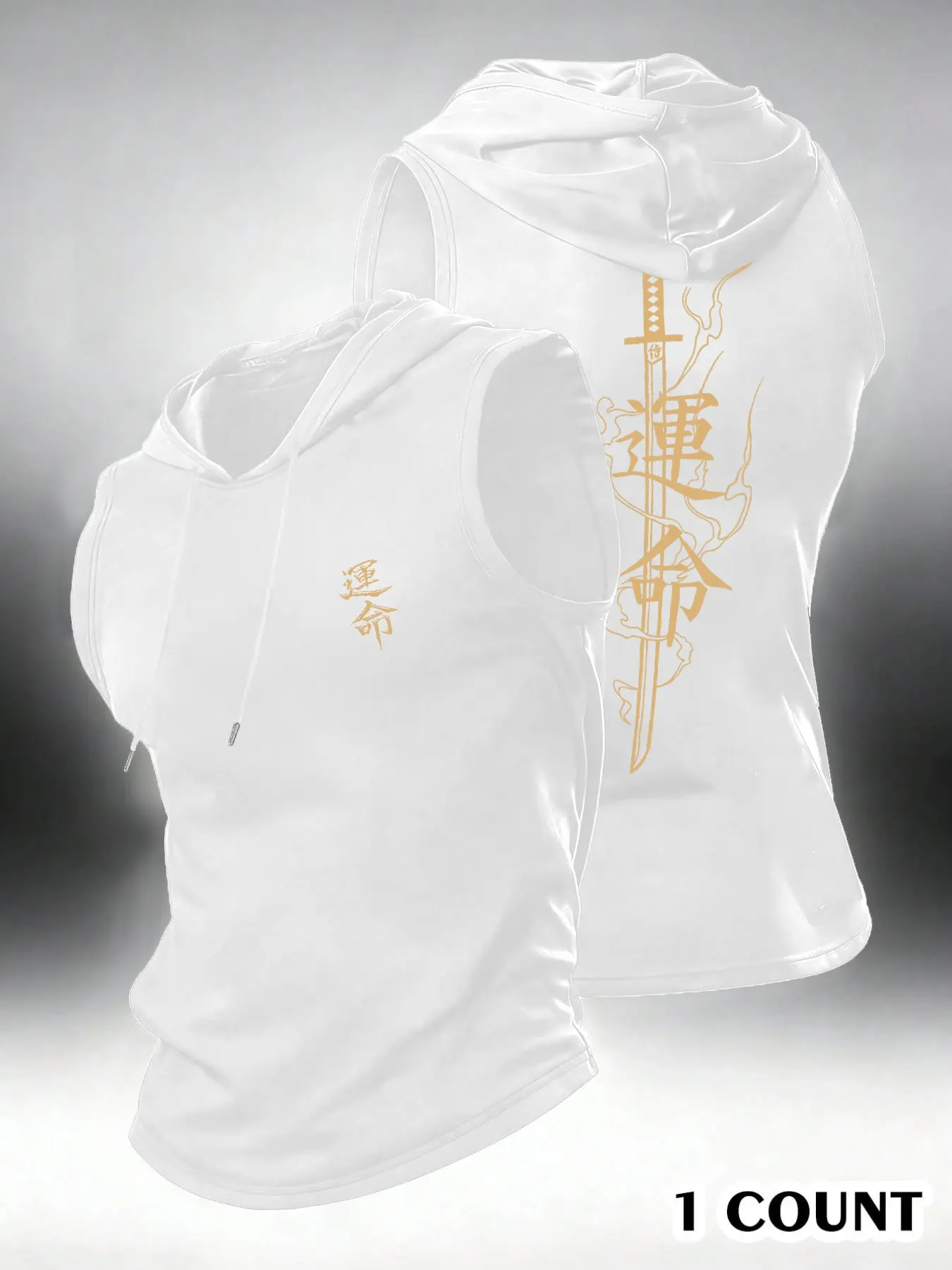 Japanese Samurai Sword & "Destiny" Kanji Graphic Sleeveless Hoodie | Bushido Streetwear Gym Tank Top