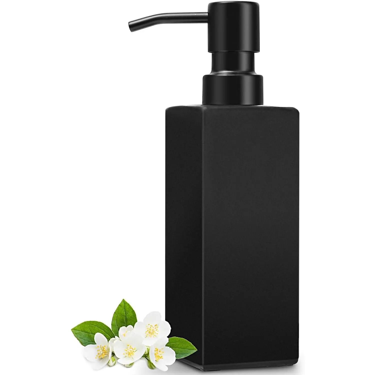 Black Soap Dispenser Bathroom, Glass Hand Soap Dispenser with Stainless Steel Pump, 12 fl oz/350ml Refillable Dish Dispensers for Kitchen, Modern Liquid Lotion Bottles for Bathroom Countertop