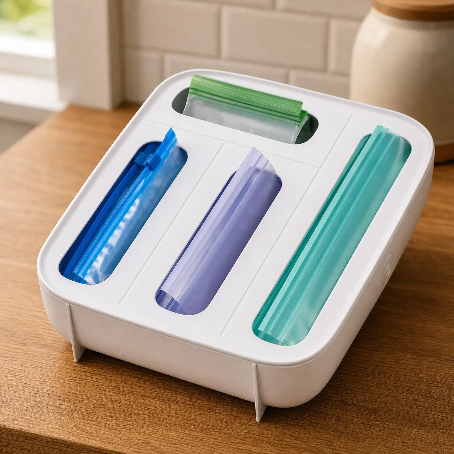 4-Slot Drawer Food Bags Dispenser, Plastic Sandwich Bag Organizer for Kitchen Storage, WhiteGift