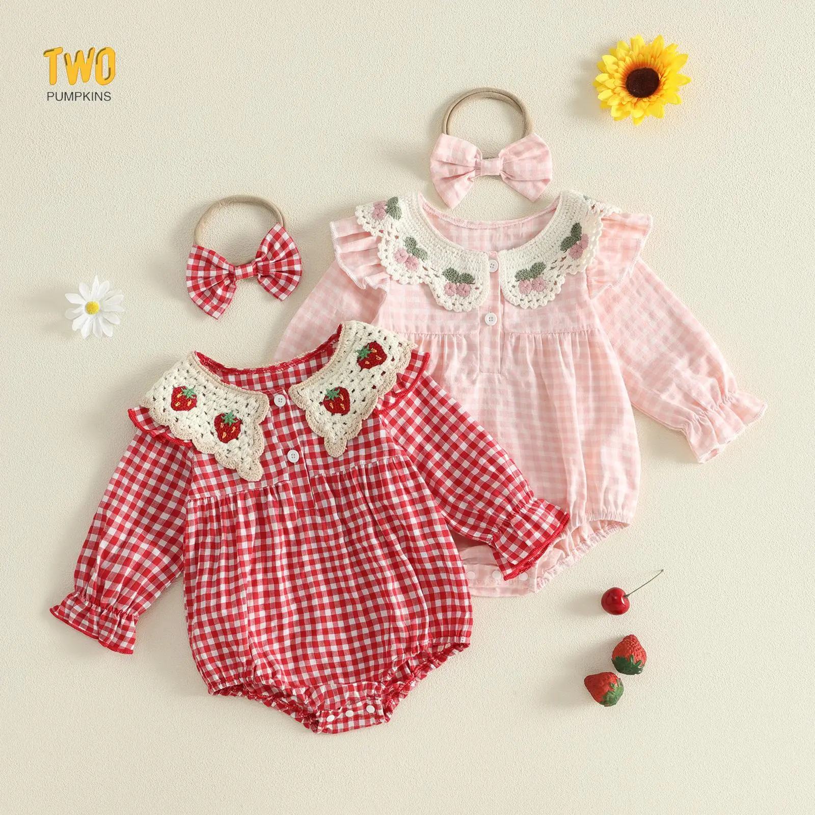 Newborn Baby Girl Strawberry Onesie Fly Sleeve Crochet Bubble Onesie Romper Summer Linen Outfit 0 3 6 9 12 18 Month