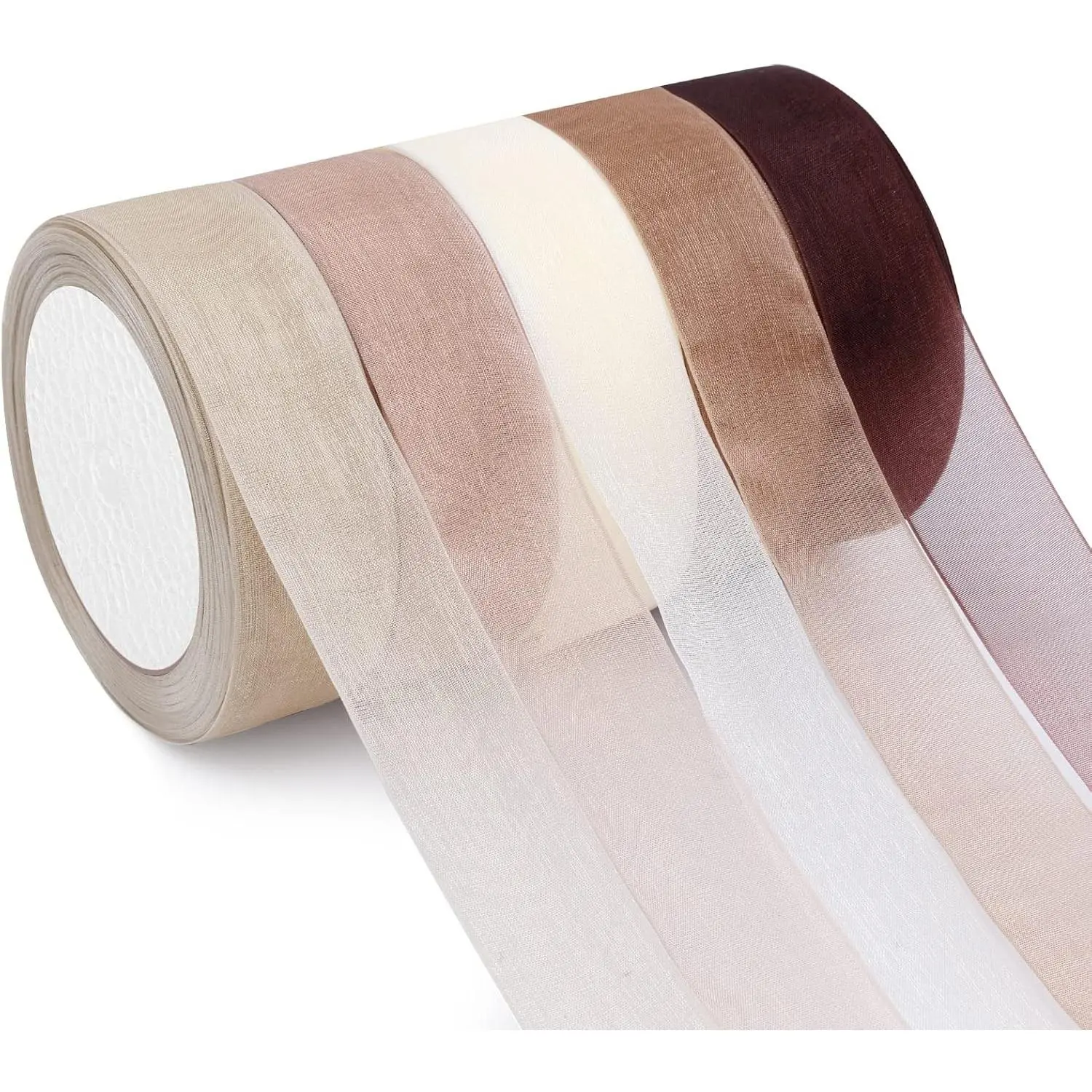 Organza Ribbon Sheer Ribbon, 1" x 125 Yd 5 Rolls Earth Tones for Gift Wrapping, Bouquet, Wedding, Party Decoration