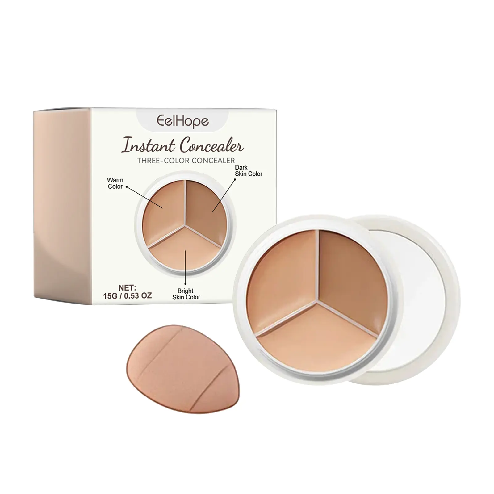 3-Color Brightening Concealer Palette, Hydrating Cream Makeup with Hyaluronic Acid for a Natural Look, Covers Dark Circles and Blemishes for All Skin Tones, Multi-Shade, Three-Tone