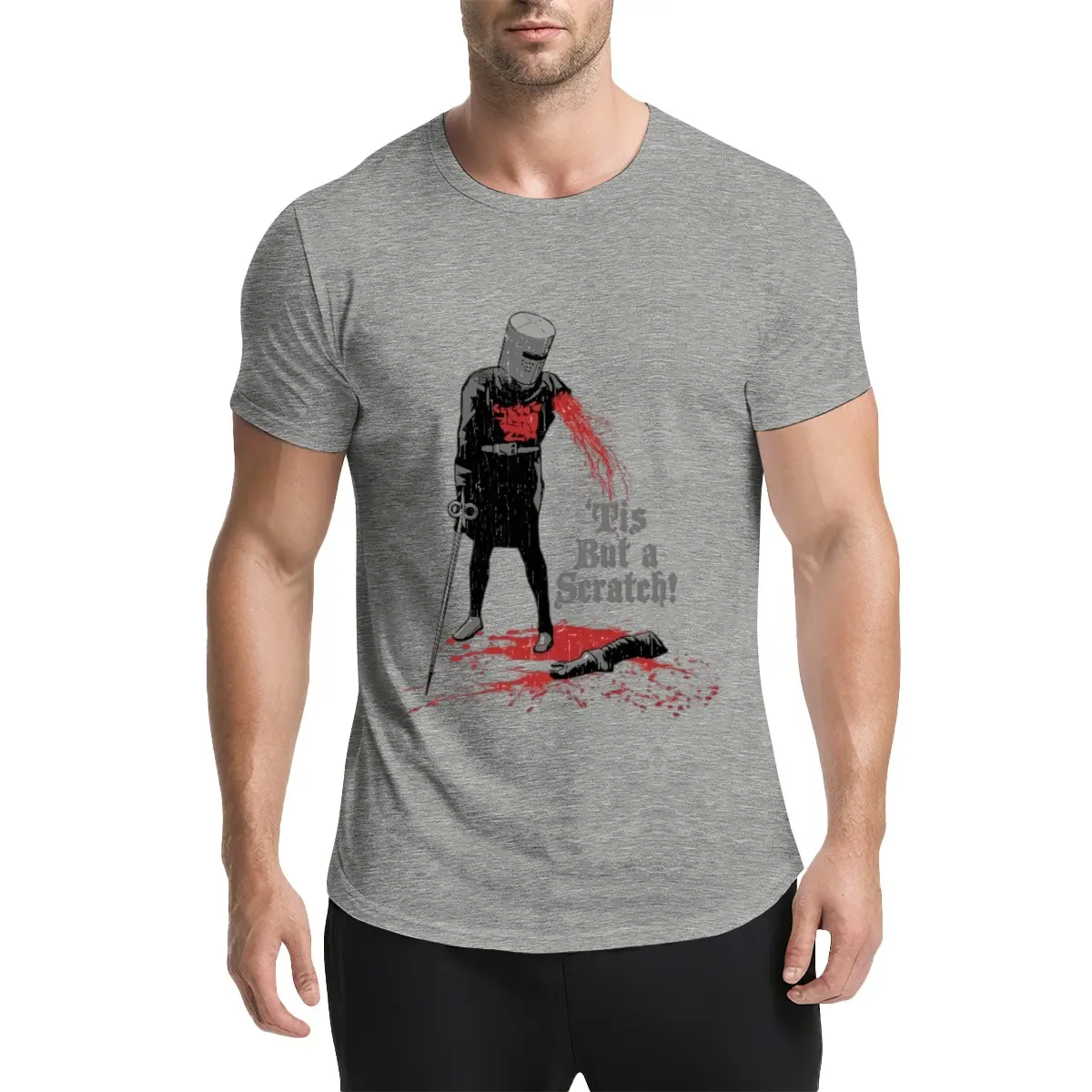 'Tis But A Scratch Funny Black Knight T-Shirt - Monty Python Meme Graphic Tee Heavyweight Vintage Oversized Short Sleeve
