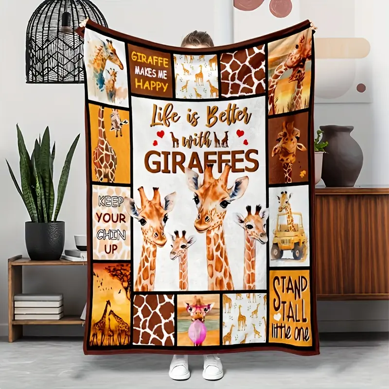 100% Polyester Orange Traditional Giraffe Animal Print Fleece Blanket, 60*80in Large Size for Adults, Wrinkle-Resistant, Tear-Resistant Digital Printed, Machine Washable, All-Season Multifunctional Sofa Throw for Napping, Travel
