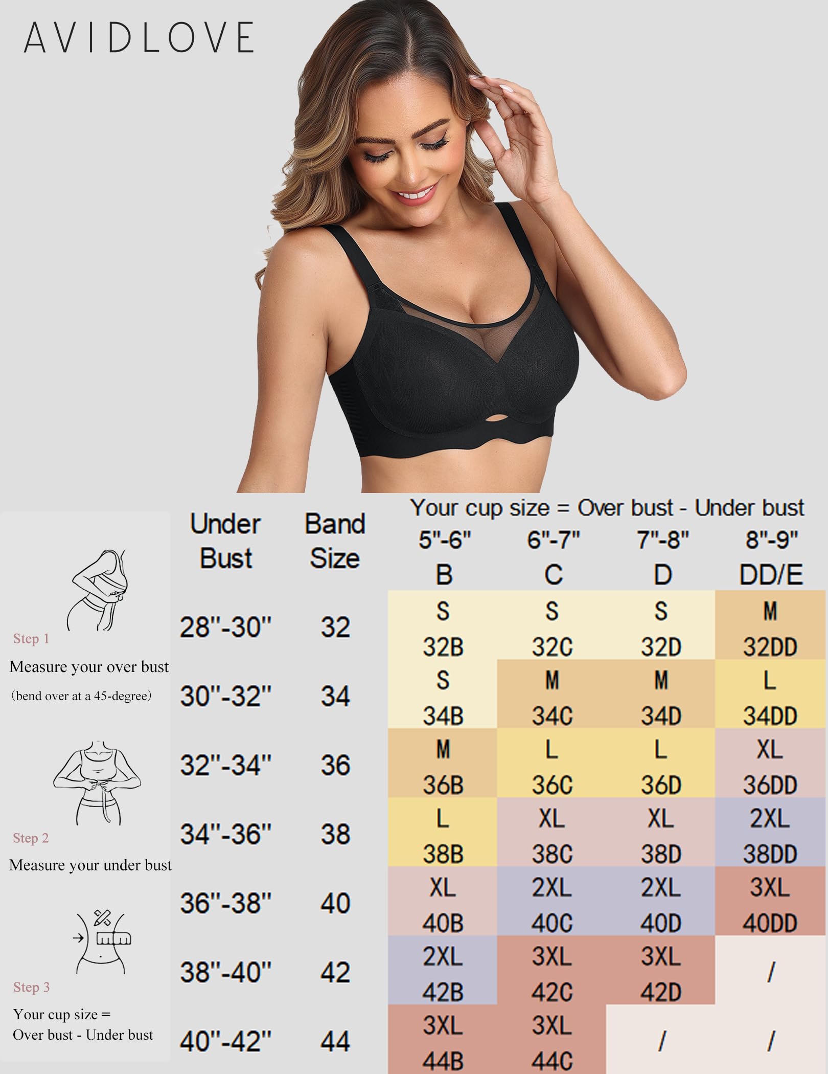 Bras for Women V Neck Wireless Bra Lifting Sexy Mesh Bra S-3XL