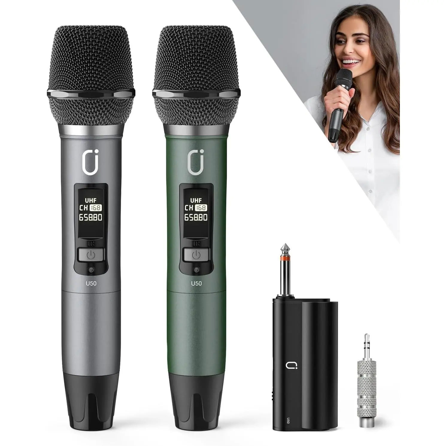 Microphones, Professional UHF  Microphones for Karaoke,  Dynamic Microphone System Set with Rechargeable Receiver,Plug and Play, Speech, Wedding, Church, PA System