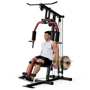 Multifunctional Home Gym System for Full Body Strength Training – 400 lbs Capacity, Pulley System, Lat Pulldown, Chest Press, Leg Extension, Fits 1" & 2" Weight Plates (Plates Not Included), Compact Fitness Equipment
