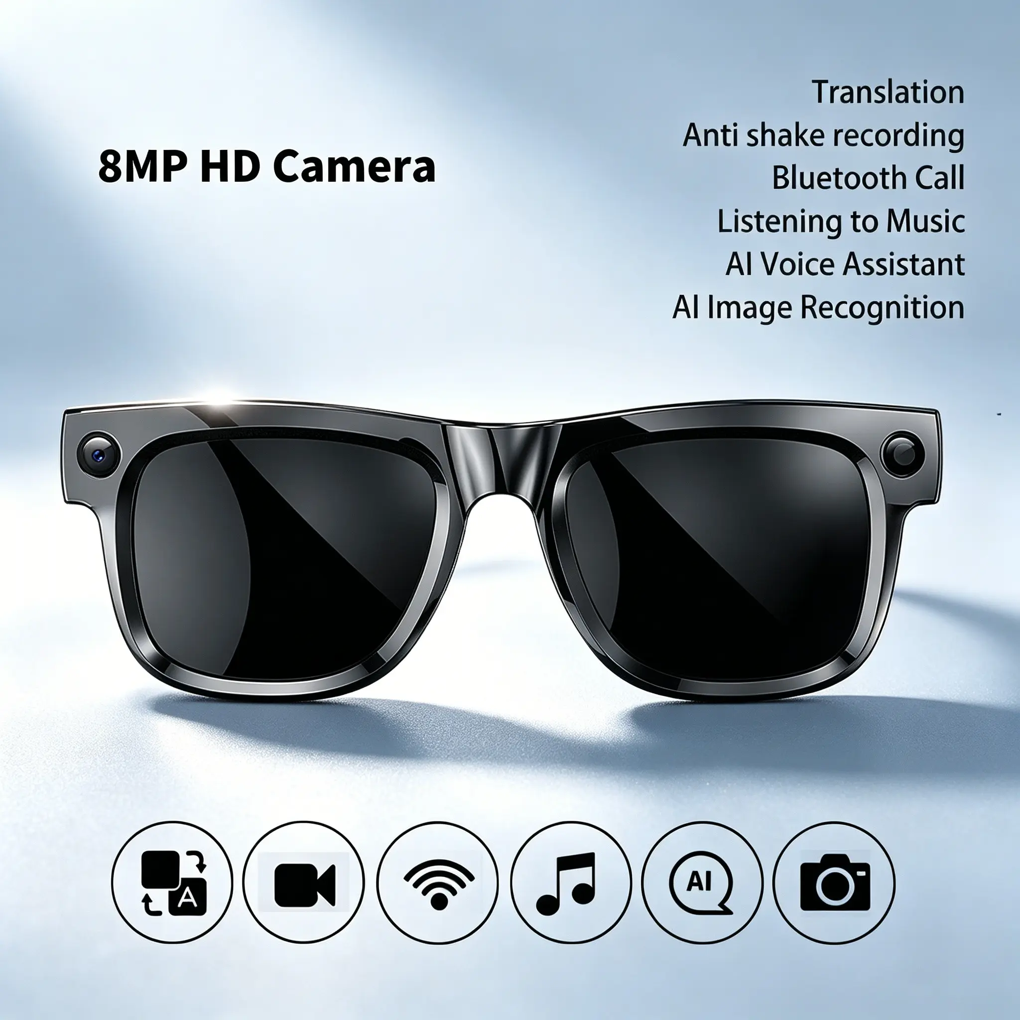 Ag19 Ai Smart Glasses, Multifunctional Smart Glasses, 800w Camera, Ipx4 Waterproof, Music Player, Magnetic Charging, Ai Translation, WiFi, Dual Microphone, Outdoor Driving