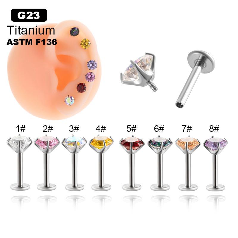 8 Pairs G23 Titanium CZ Internally Threaded Cartilage Stud Set, ASTM F136 Titanium Piercing Jewelry, Hypoallergenic Nose Studs for Sensitive Skin