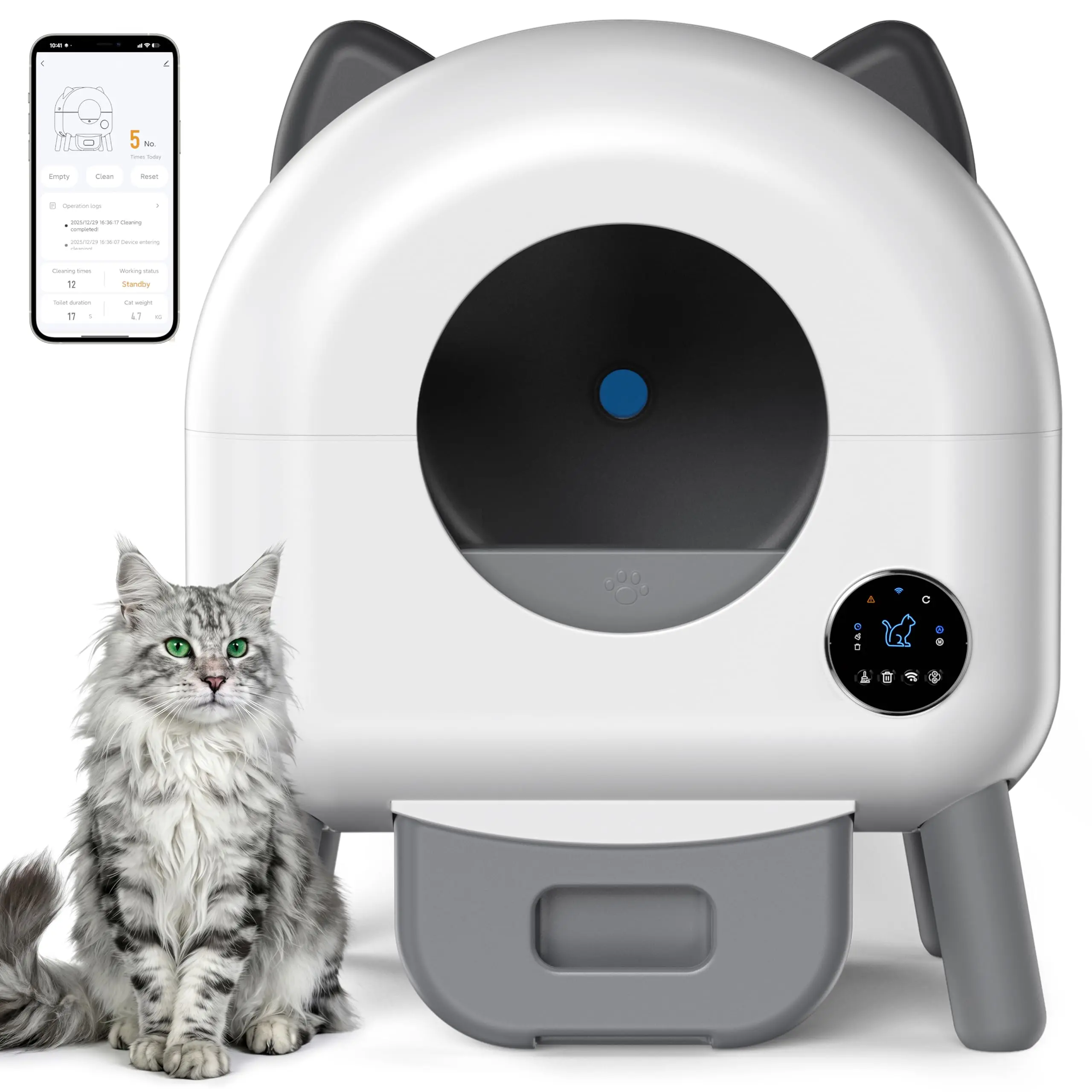 Automatic Cat Litter Box, Large Capacity Self Cleaning Litter Box, Electric Litters Box with App Control, Triple Safety Protection, Removable Washable Liner, 1 Rolls Garbage Bags,  for Multiple Cats