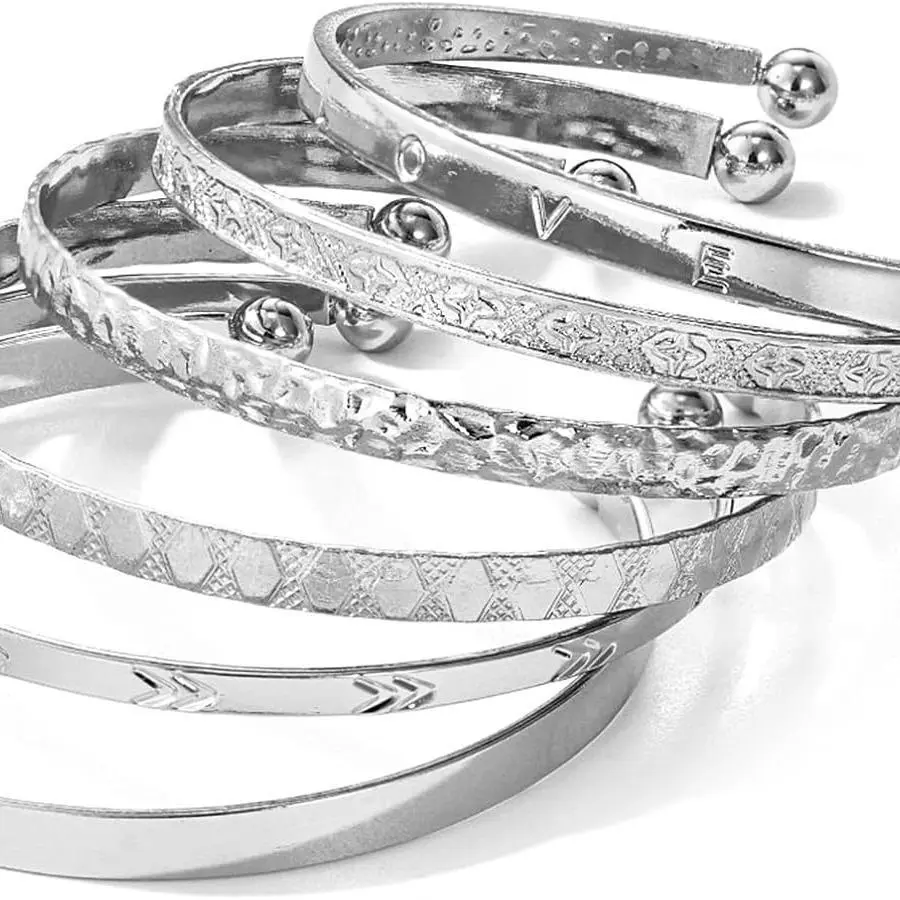 Silver Bangle Bracelets For Women Multi Layer Cuff Bracelet Set